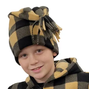 FRINGED LONG TOQUE BUFFALO CHECK TAN