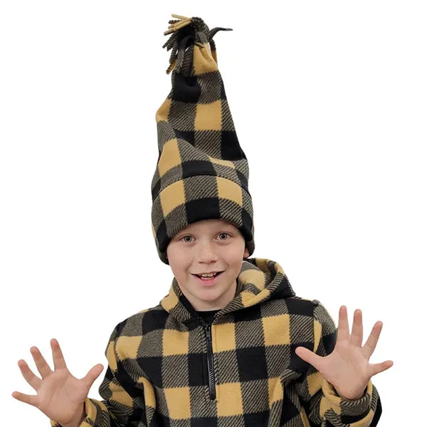 FRINGED LONG TOQUE BUFFALO CHECK TAN