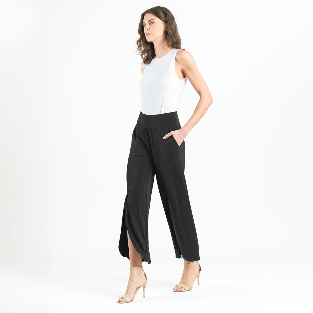 Front Slit Ankle Petal Pant - Black
