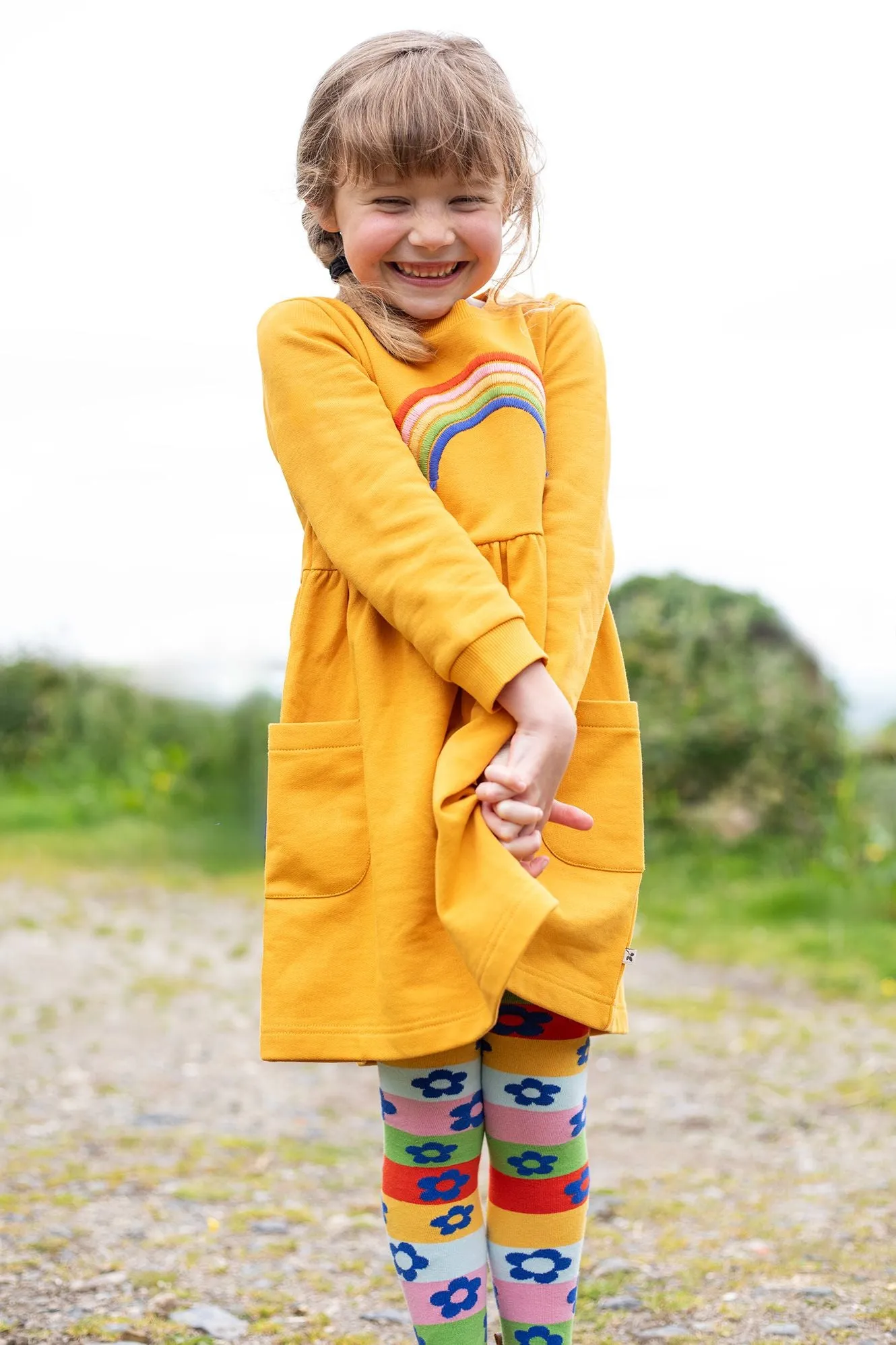 Frugi Norah Tights Happy Flower Stripe