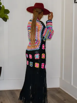 Full of Color Crochet Cardigan (Black)