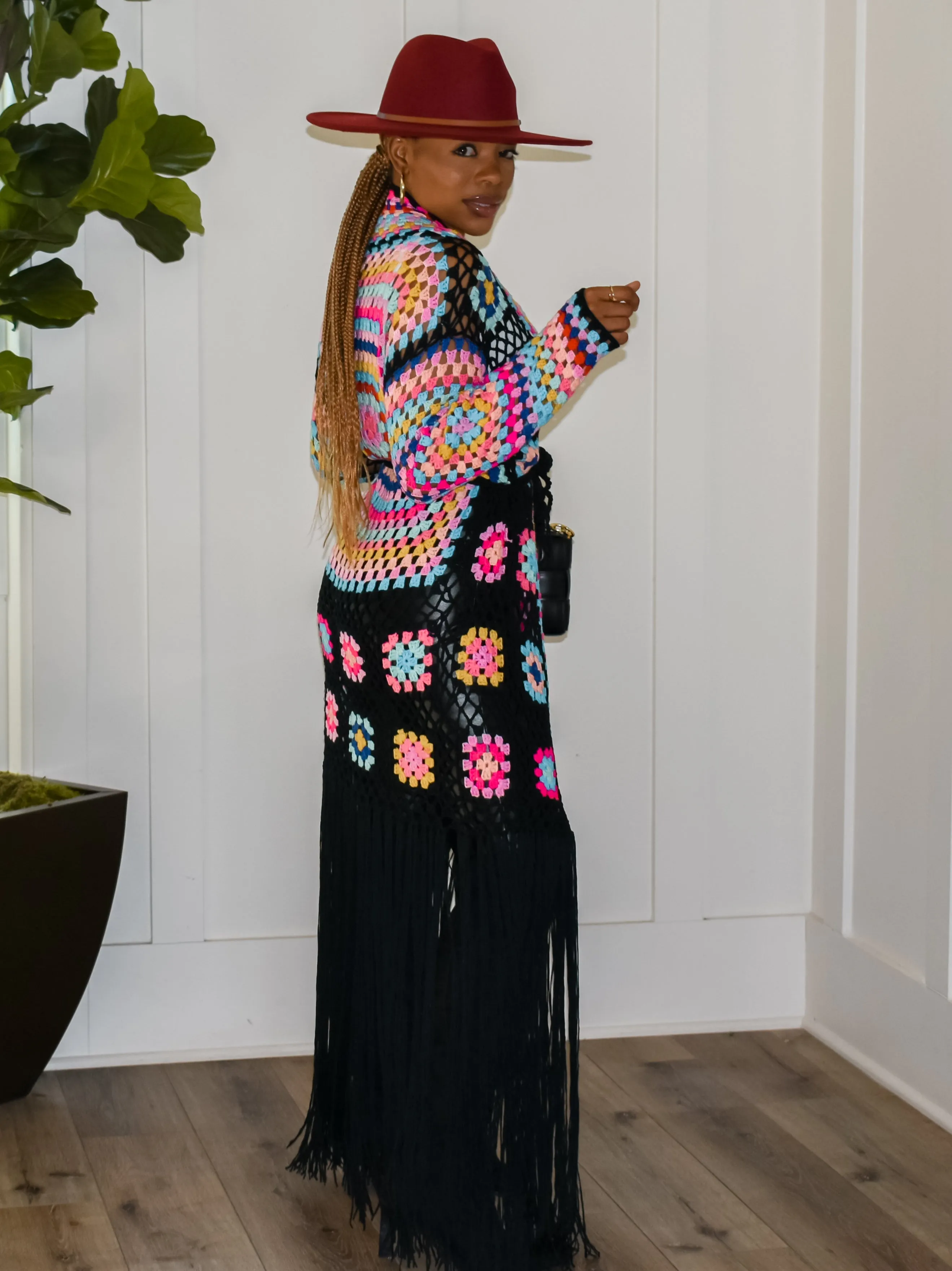 Full of Color Crochet Cardigan (Black)