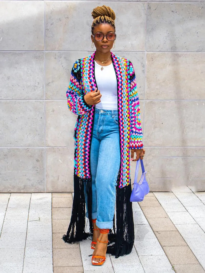 Full of Color Crochet Cardigan (Black)