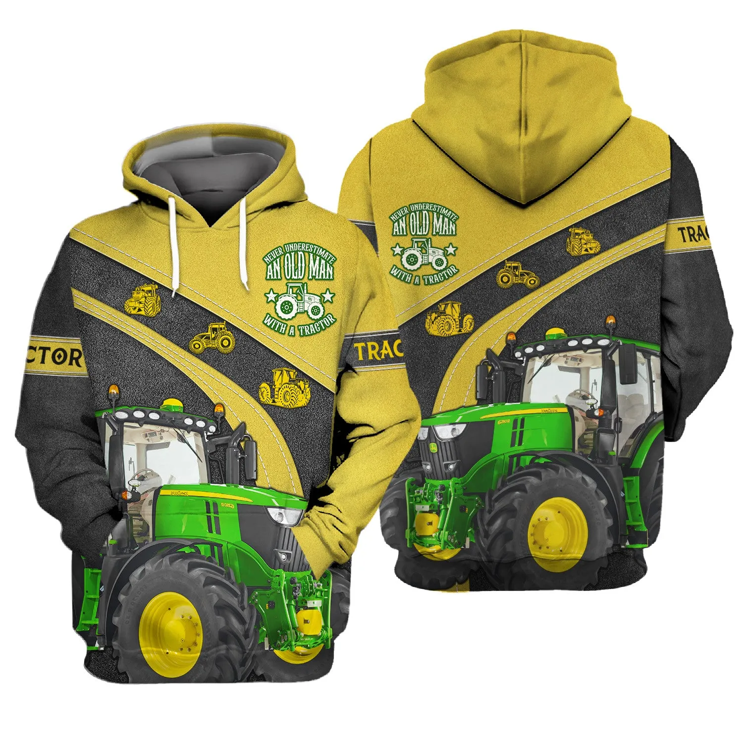 Funny Farmer - Never Underestimate An Old Man With A Tractor Hoodie, 3D Zipper Hoodie,...