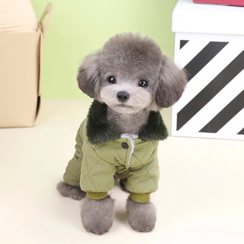 Fur Collar Dog Jumpsuit with D Ring Winter Coat for Small Dogs