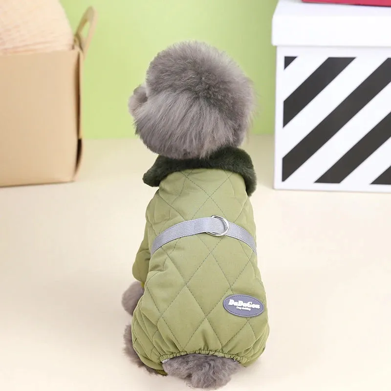 Fur Collar Dog Jumpsuit with D Ring Winter Coat for Small Dogs