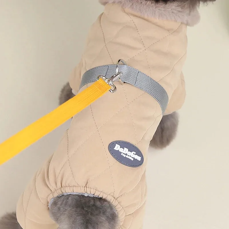 Fur Collar Dog Jumpsuit with D Ring Winter Coat for Small Dogs