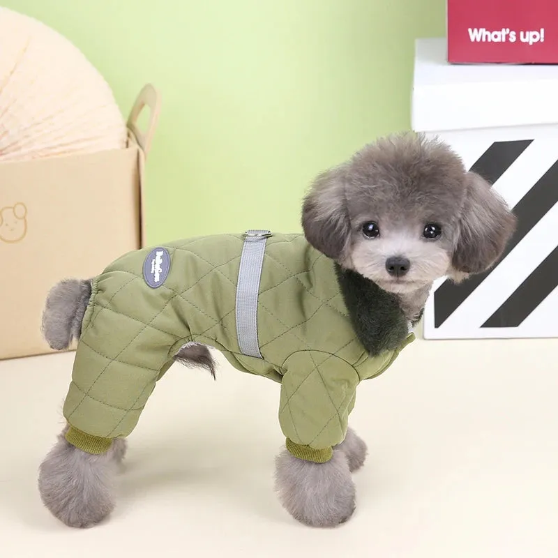 Fur Collar Dog Jumpsuit with D Ring Winter Coat for Small Dogs