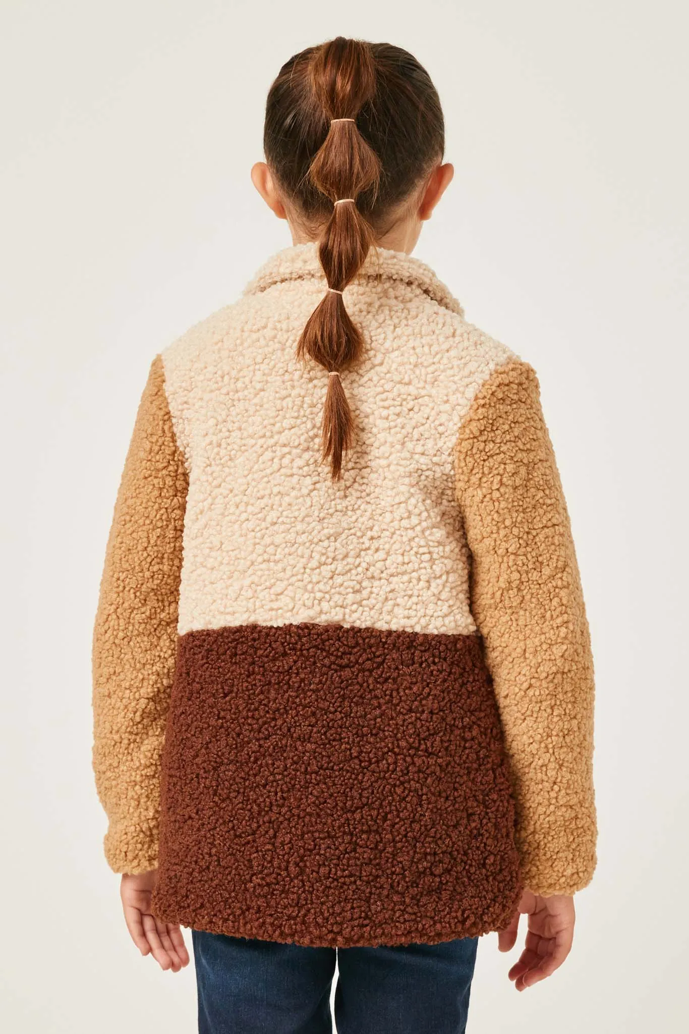 Fuzzy Fleece Collared Color Block Jacket