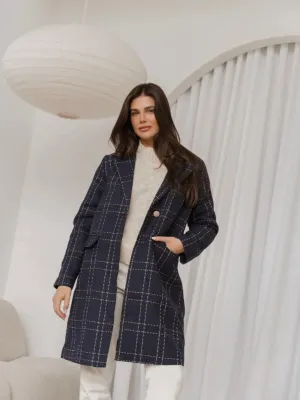 Genevieve Coat - Gold Navy Check