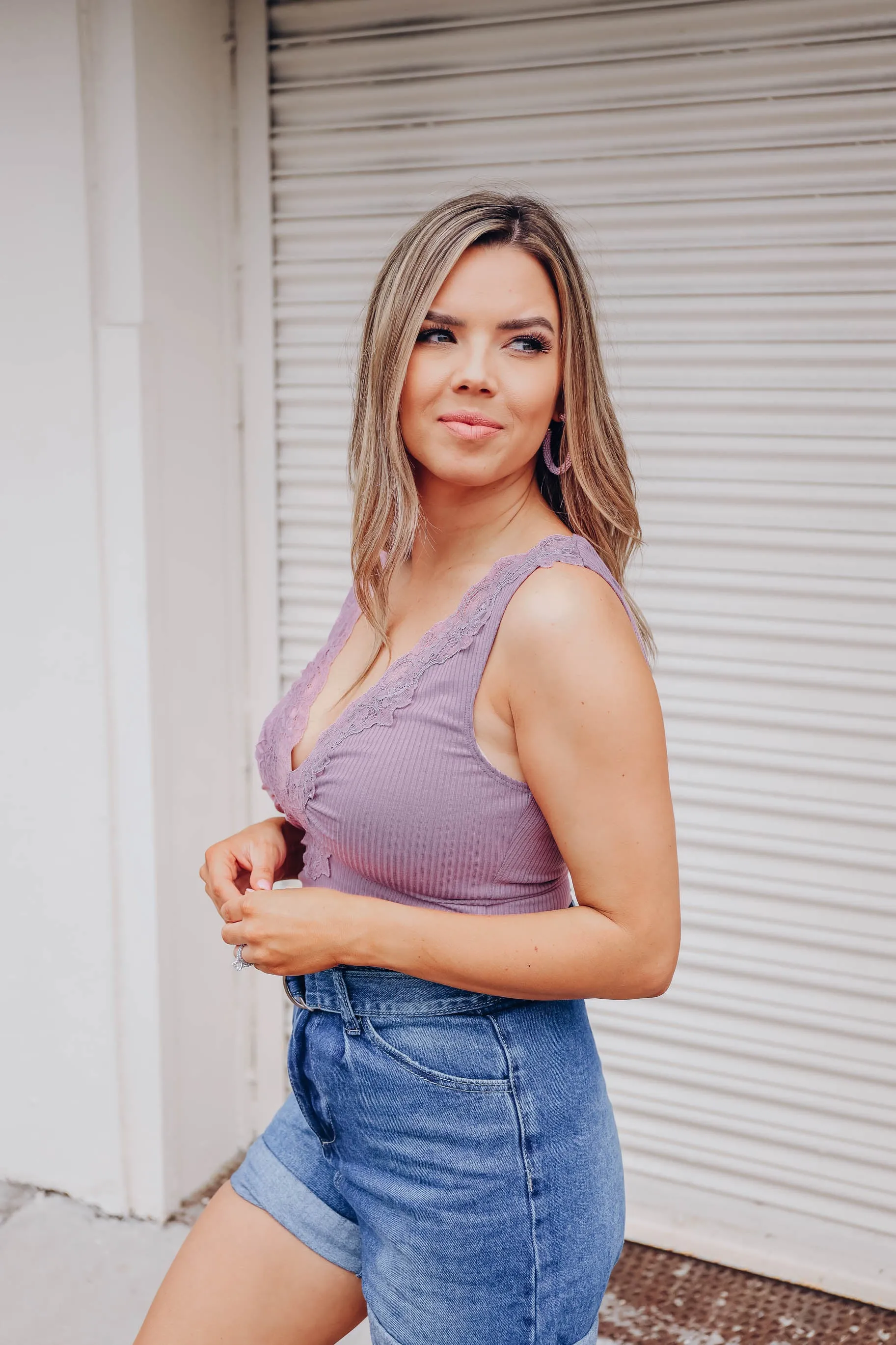 Georgian Lace V-Neck Bodysuit - Lavender