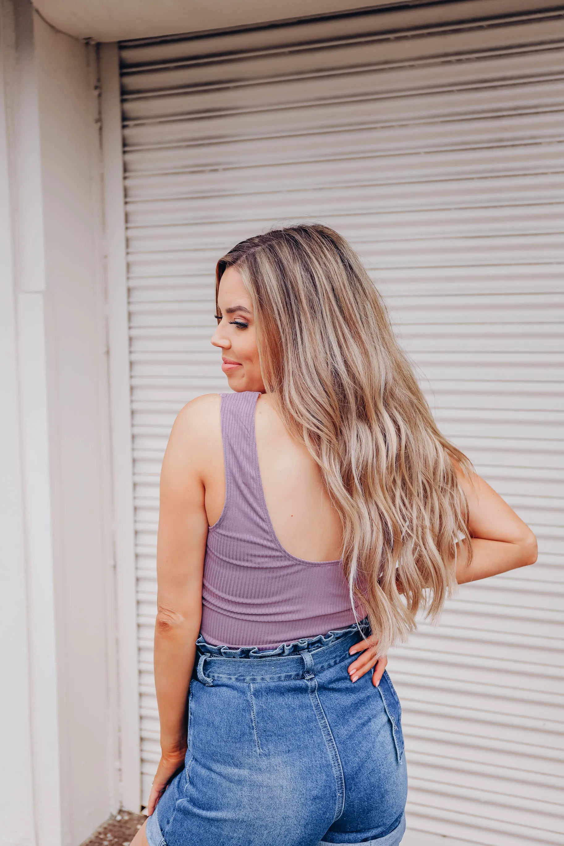 Georgian Lace V-Neck Bodysuit - Lavender