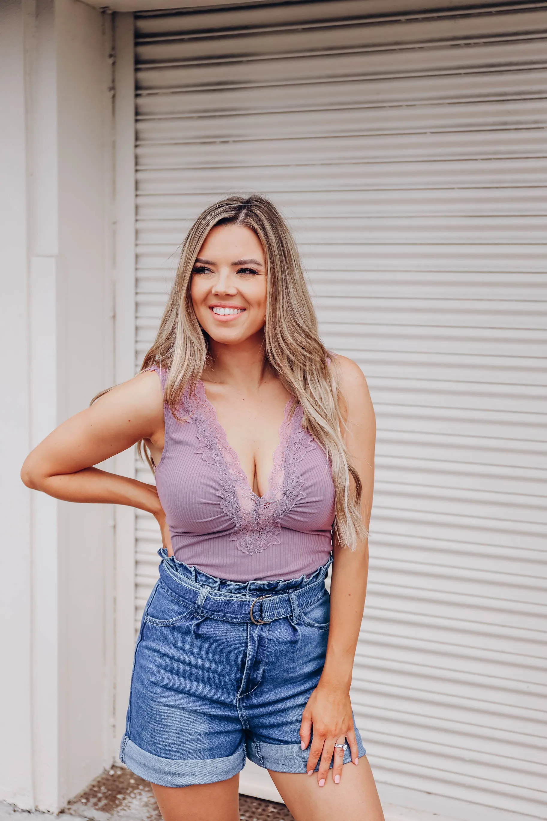 Georgian Lace V-Neck Bodysuit - Lavender