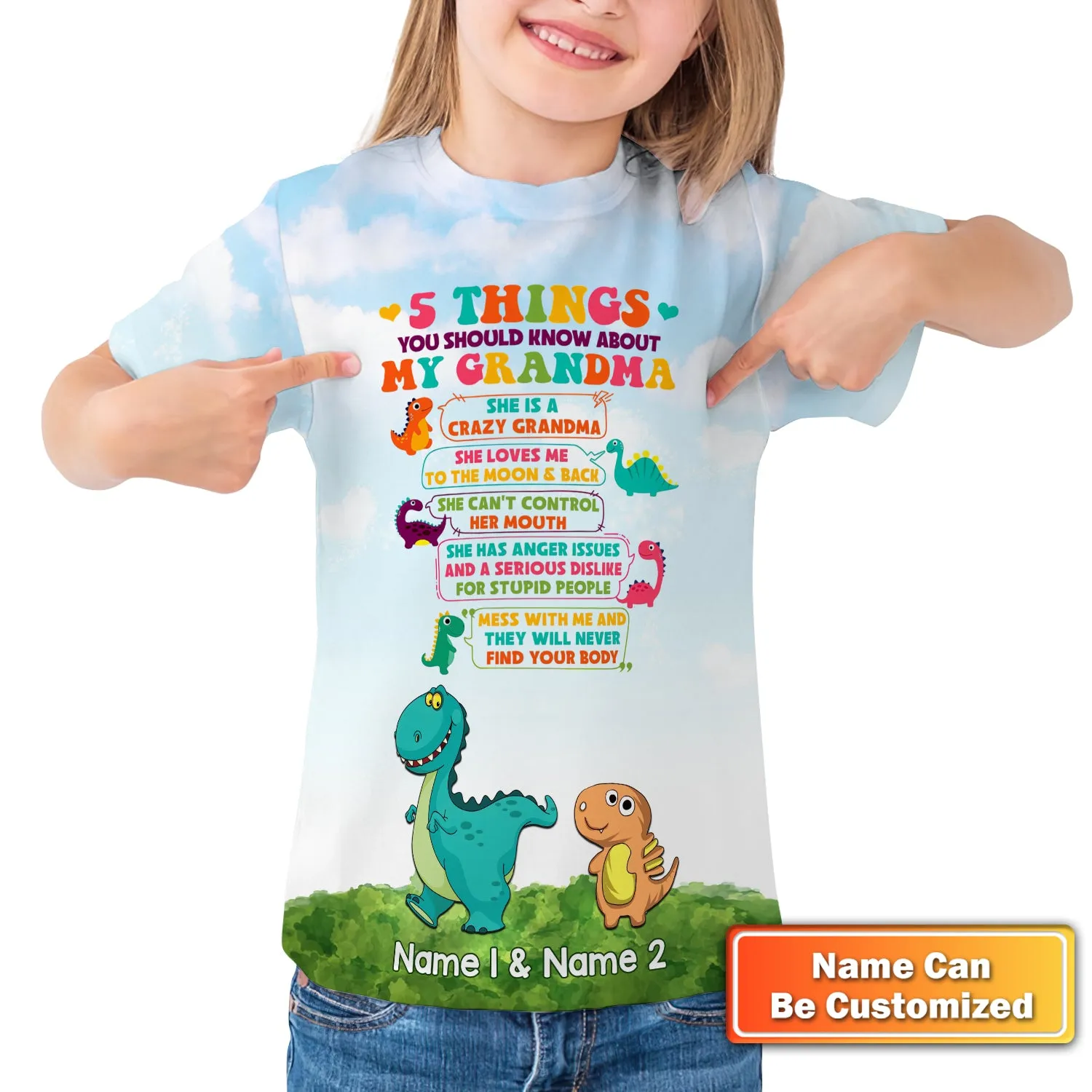 Gift for Grandkids 5 Things You Should Know About My Grandma Personalized Name 3D Kid Tshirt