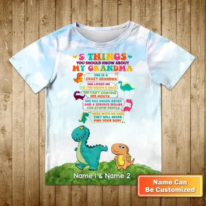 Gift for Grandkids 5 Things You Should Know About My Grandma Personalized Name 3D Kid Tshirt