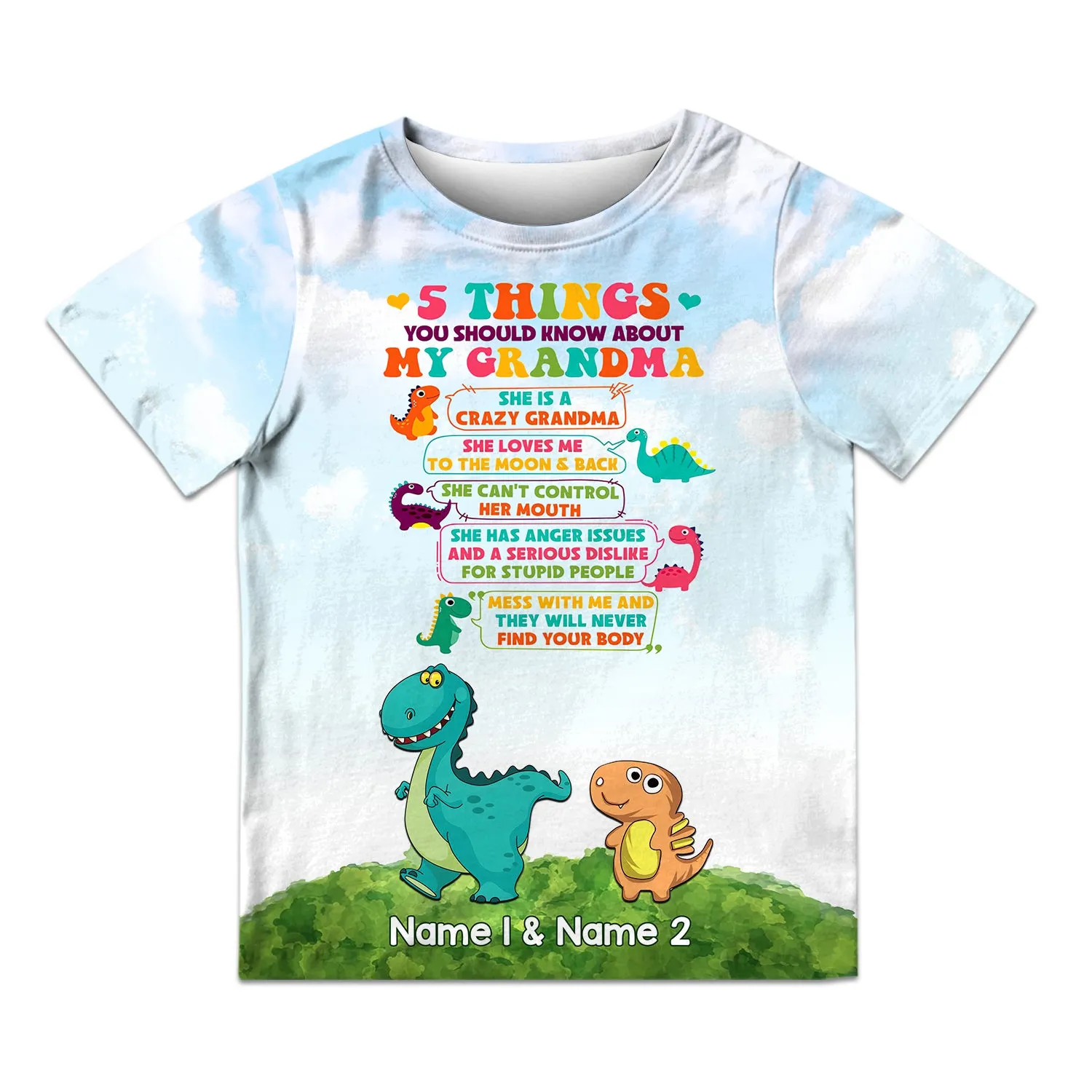 Gift for Grandkids 5 Things You Should Know About My Grandma Personalized Name 3D Kid Tshirt