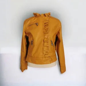 GIRL SIZE MEDIUM (10/12 YEARS) - DOLLHOUSE, Faux Leather Ruffled Jacket EUC B29