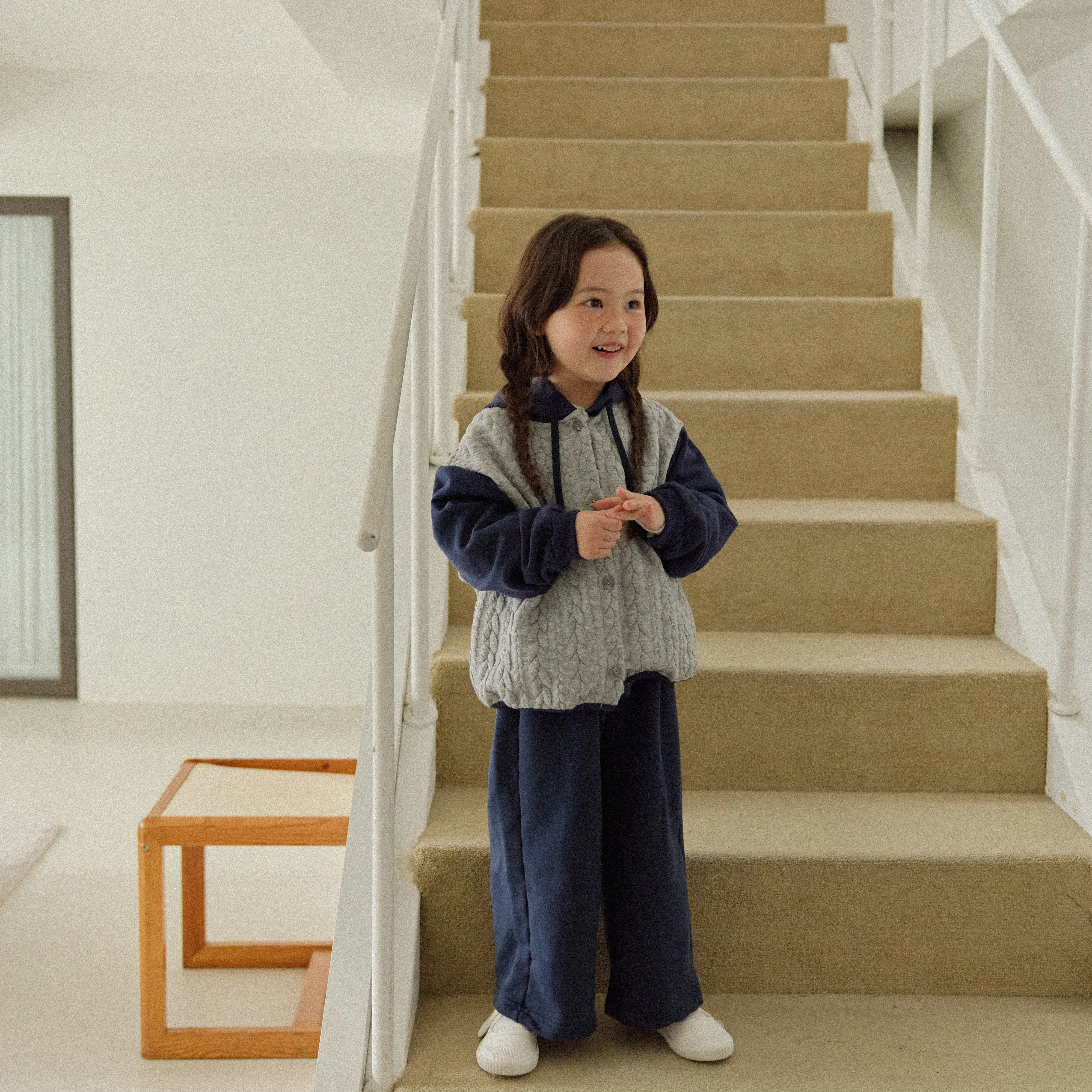 Girls & Boys Butter Button Hoodie - Melange&Navy
