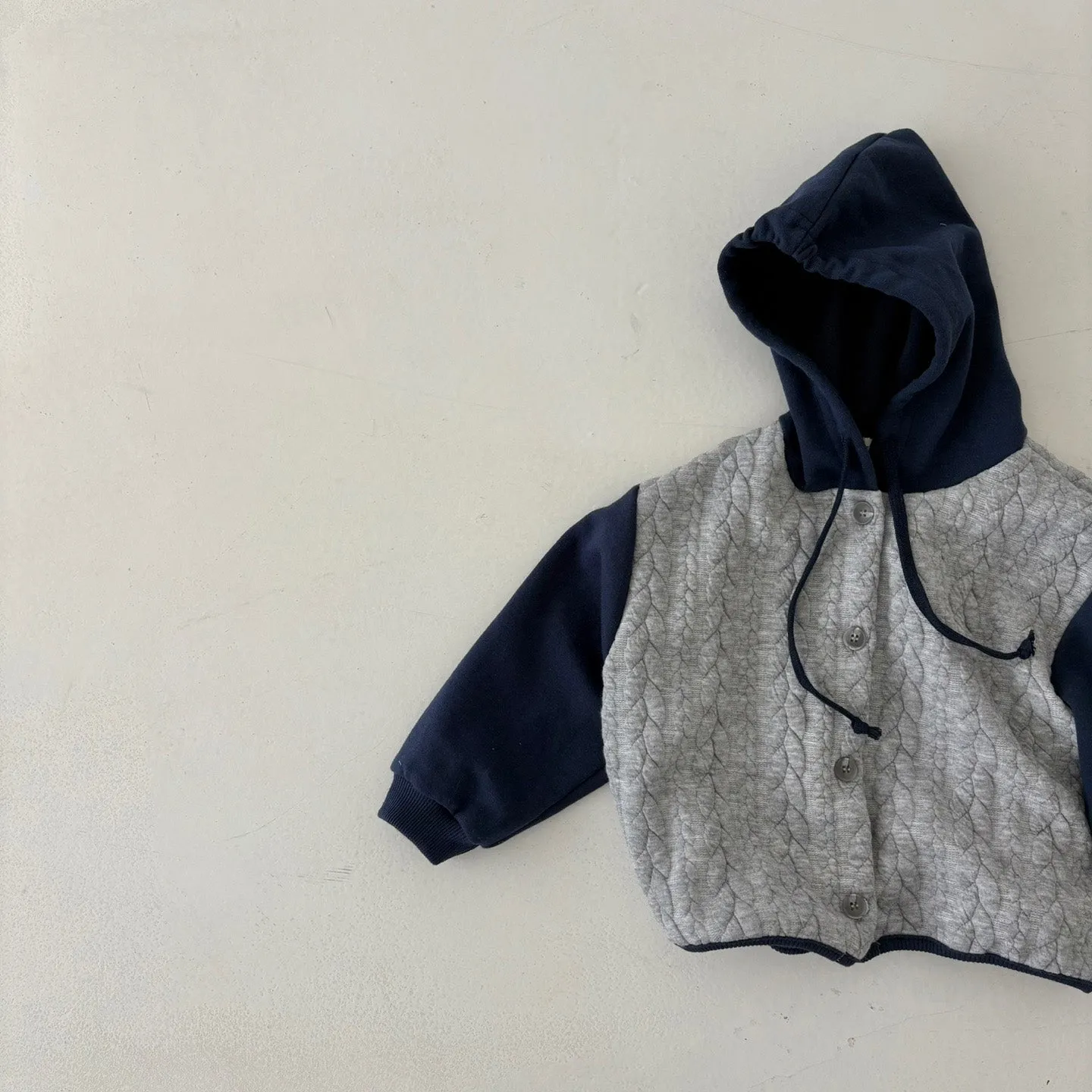 Girls & Boys Butter Button Hoodie - Melange&Navy