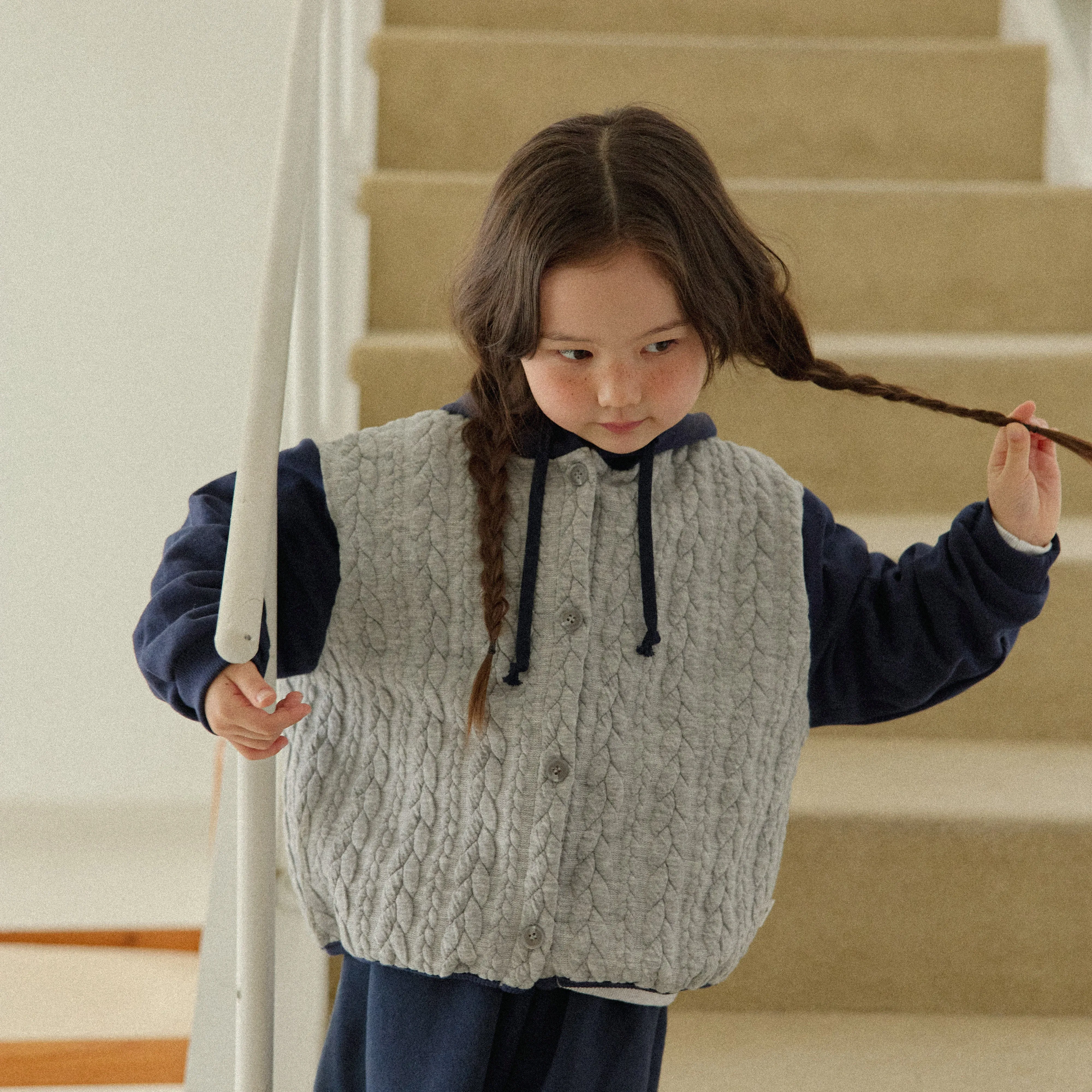 Girls & Boys Butter Button Hoodie - Melange&Navy