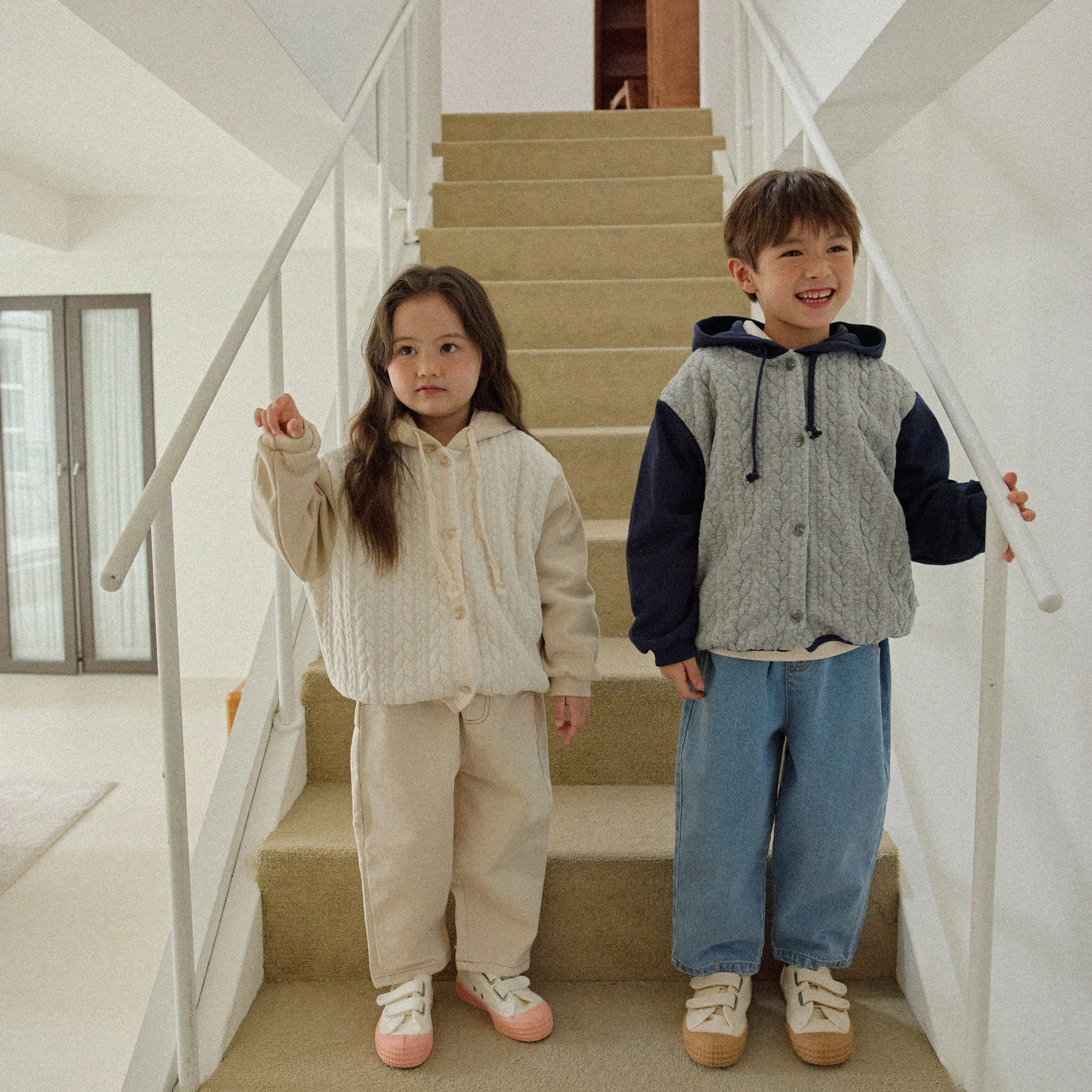 Girls & Boys Butter Button Hoodie - Melange&Navy