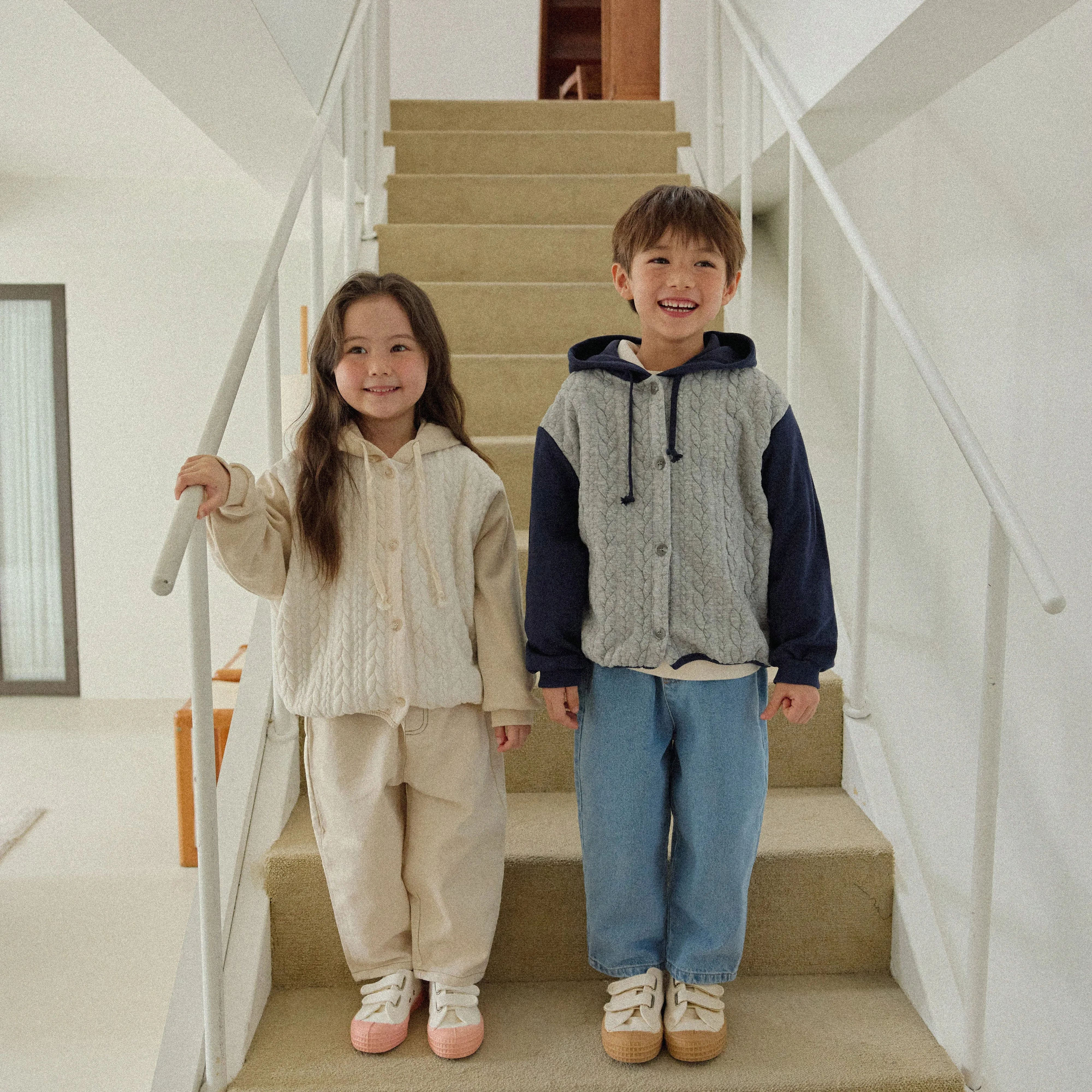 Girls & Boys Butter Button Hoodie - Melange&Navy