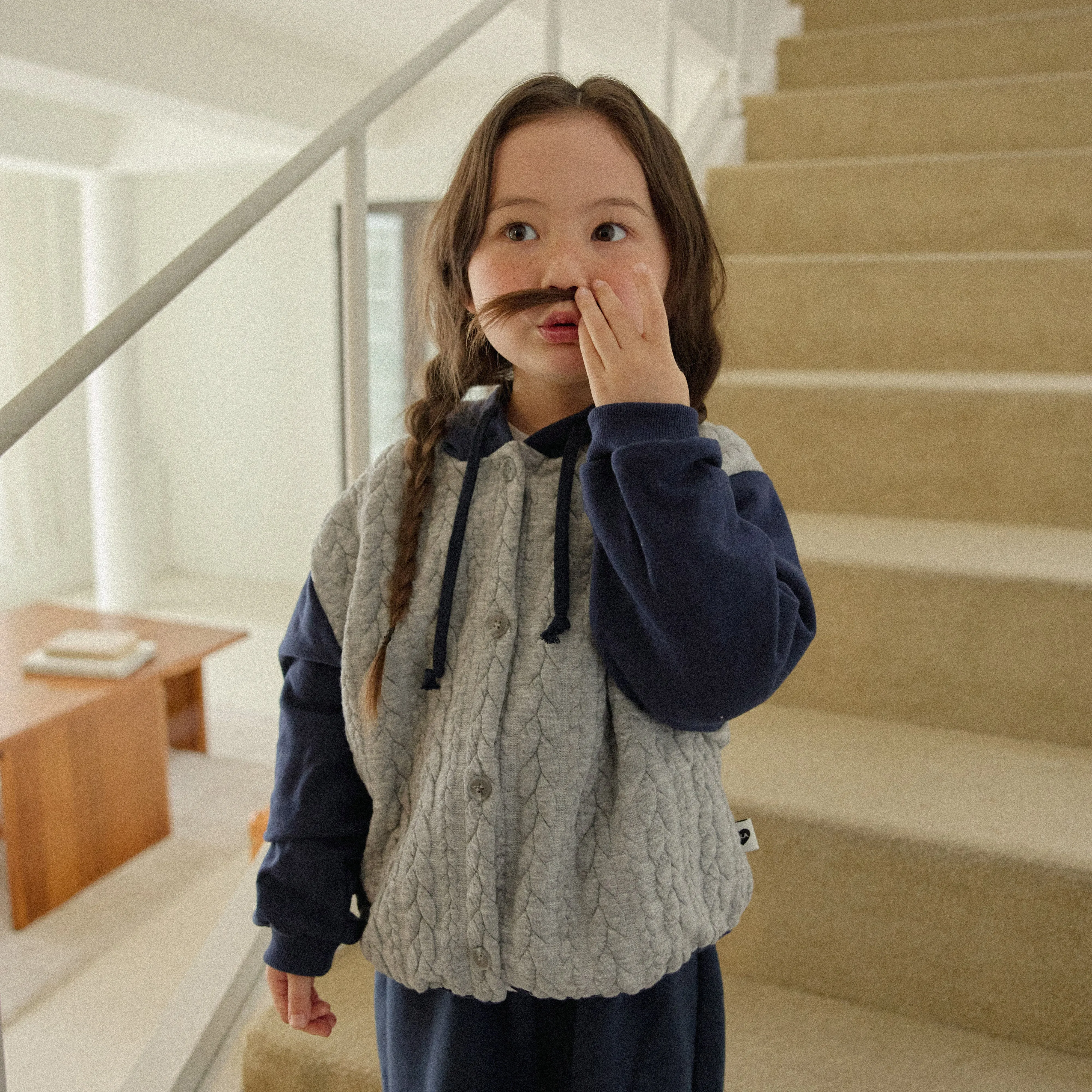 Girls & Boys Butter Button Hoodie - Melange&Navy