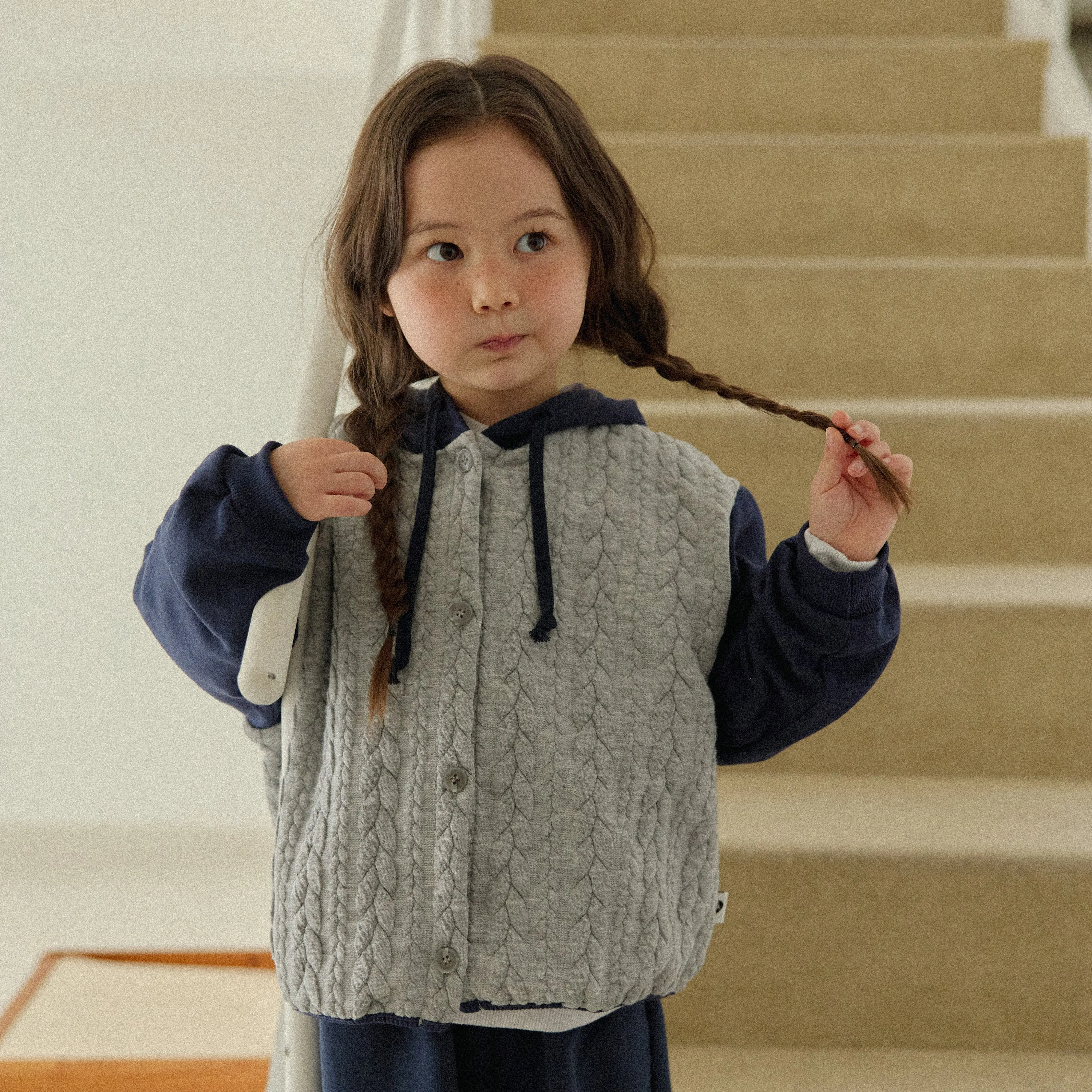 Girls & Boys Butter Button Hoodie - Melange&Navy