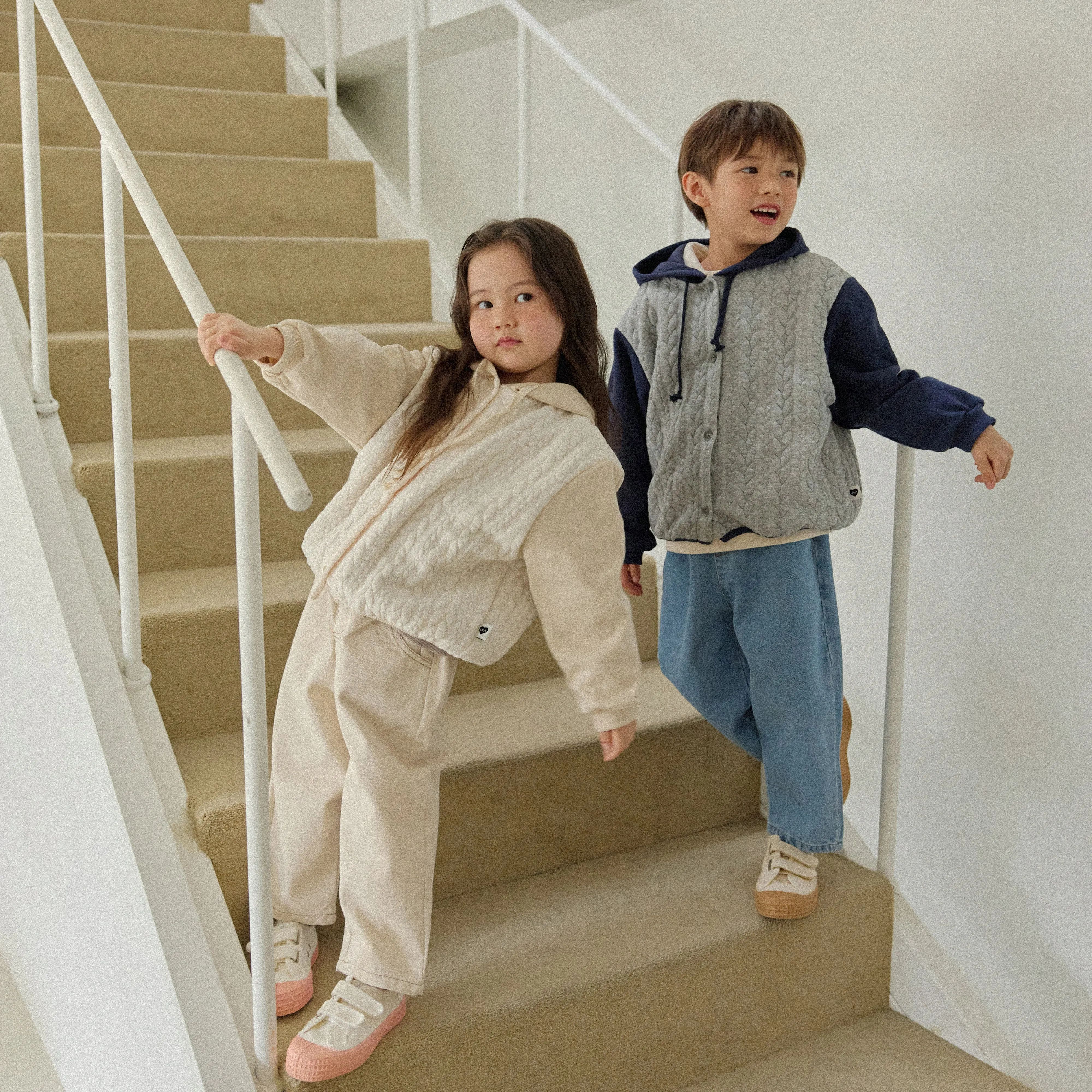 Girls & Boys Butter Button Hoodie - Melange&Navy