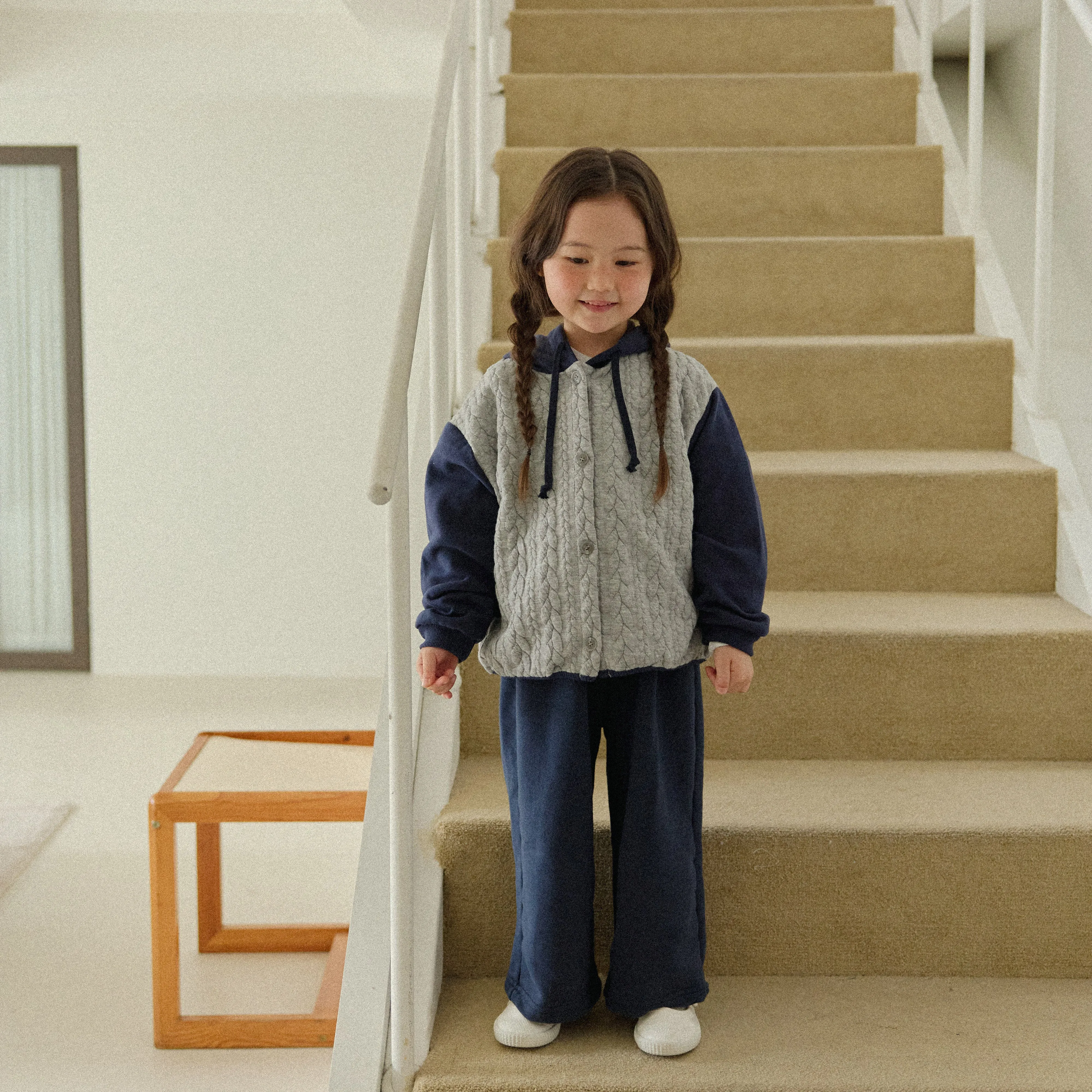 Girls & Boys Butter Button Hoodie - Melange&Navy