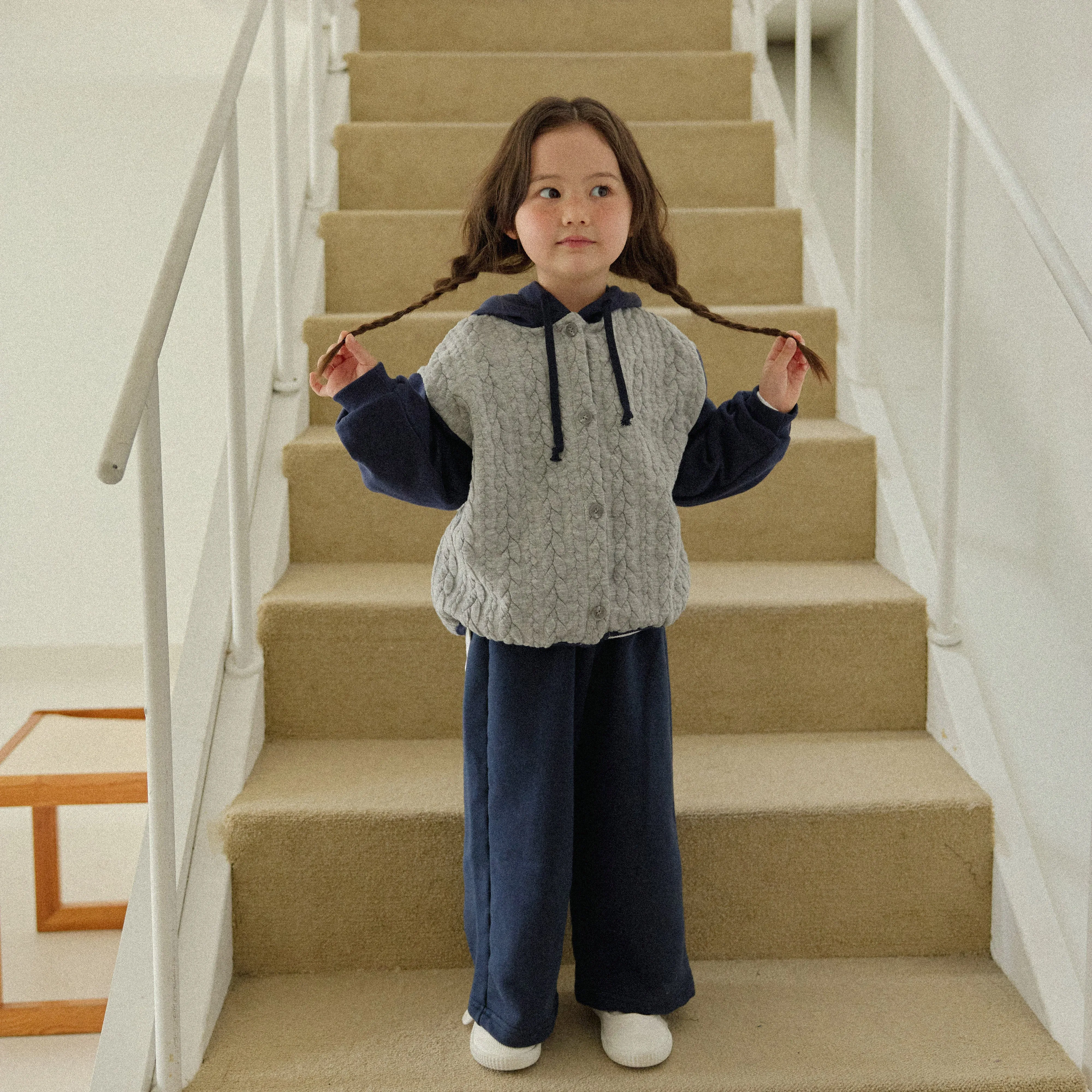 Girls & Boys Butter Button Hoodie - Melange&Navy
