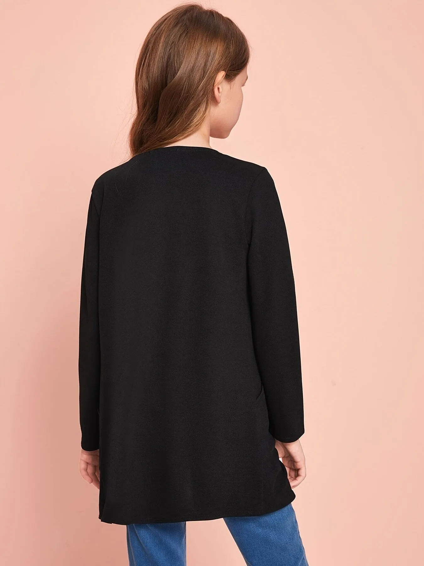 Girls Open Front Solid Knit Cardigan Jacket