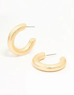 Gold Foil Textured Thick Hoop Earrings