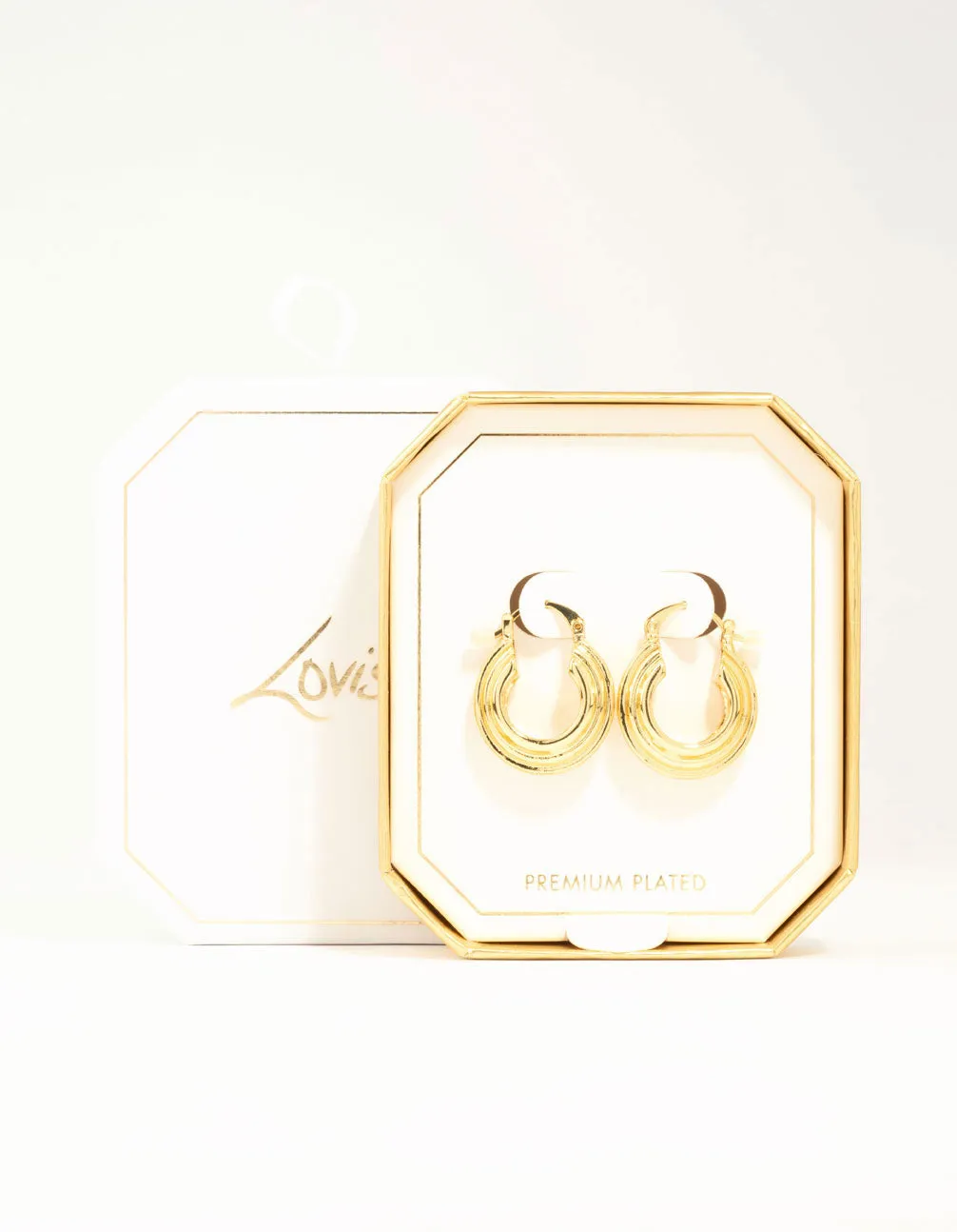 Gold Plated Wide Step Textured Hoop Earrings
