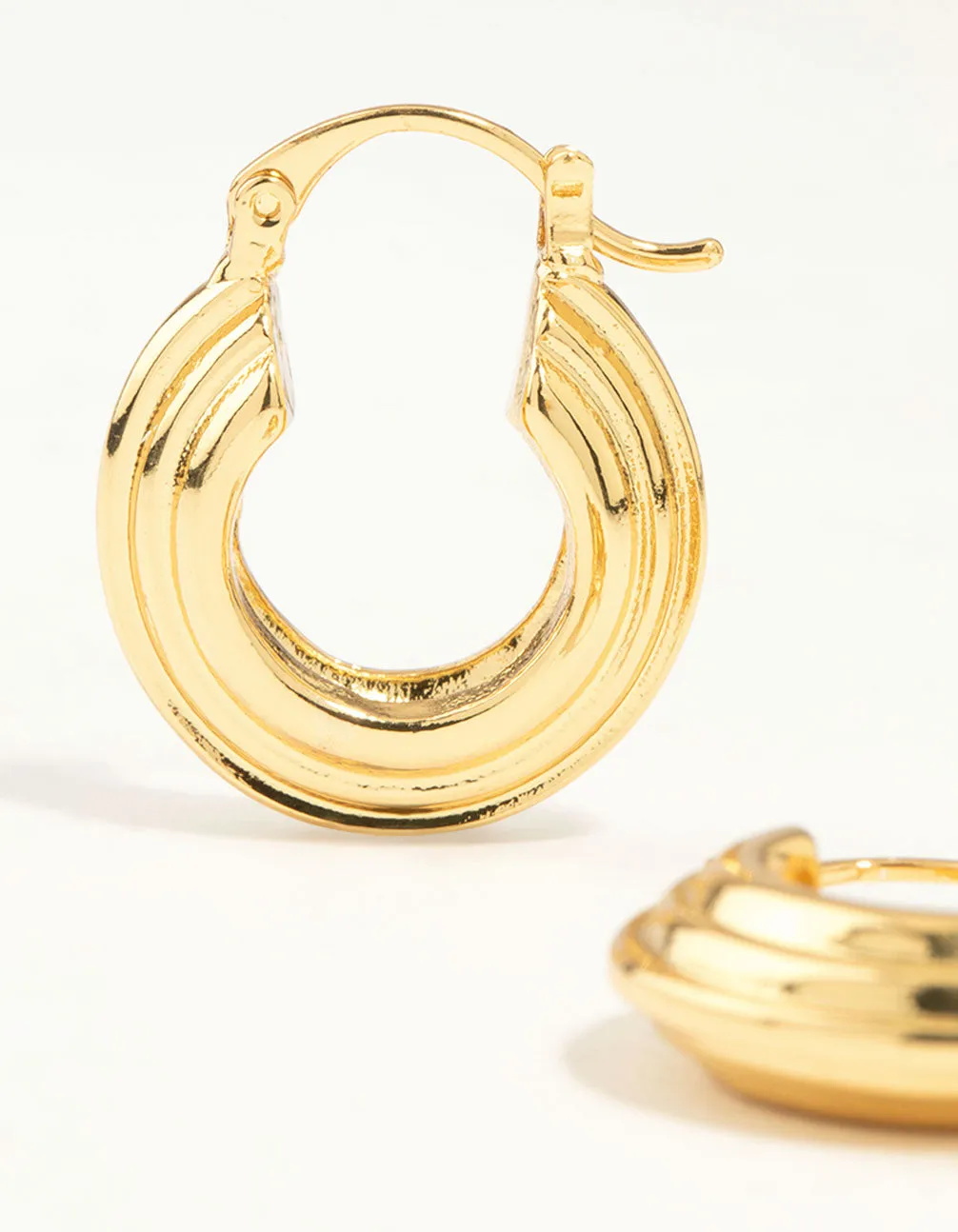 Gold Plated Wide Step Textured Hoop Earrings