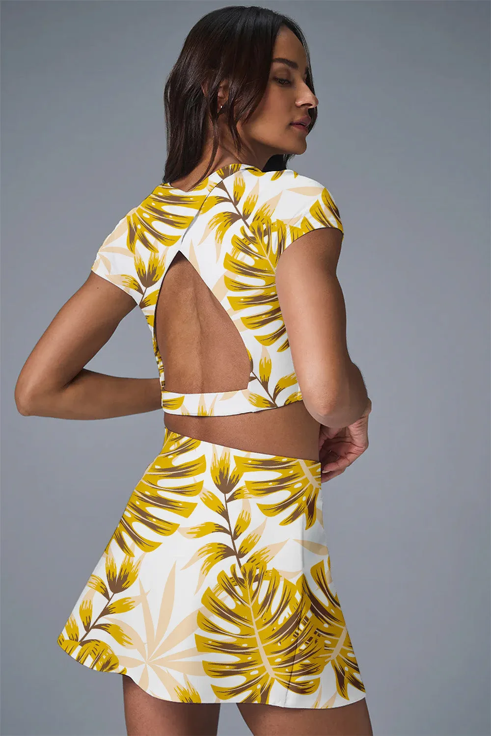 Golden Tropics Leaf Print Tennis Dress