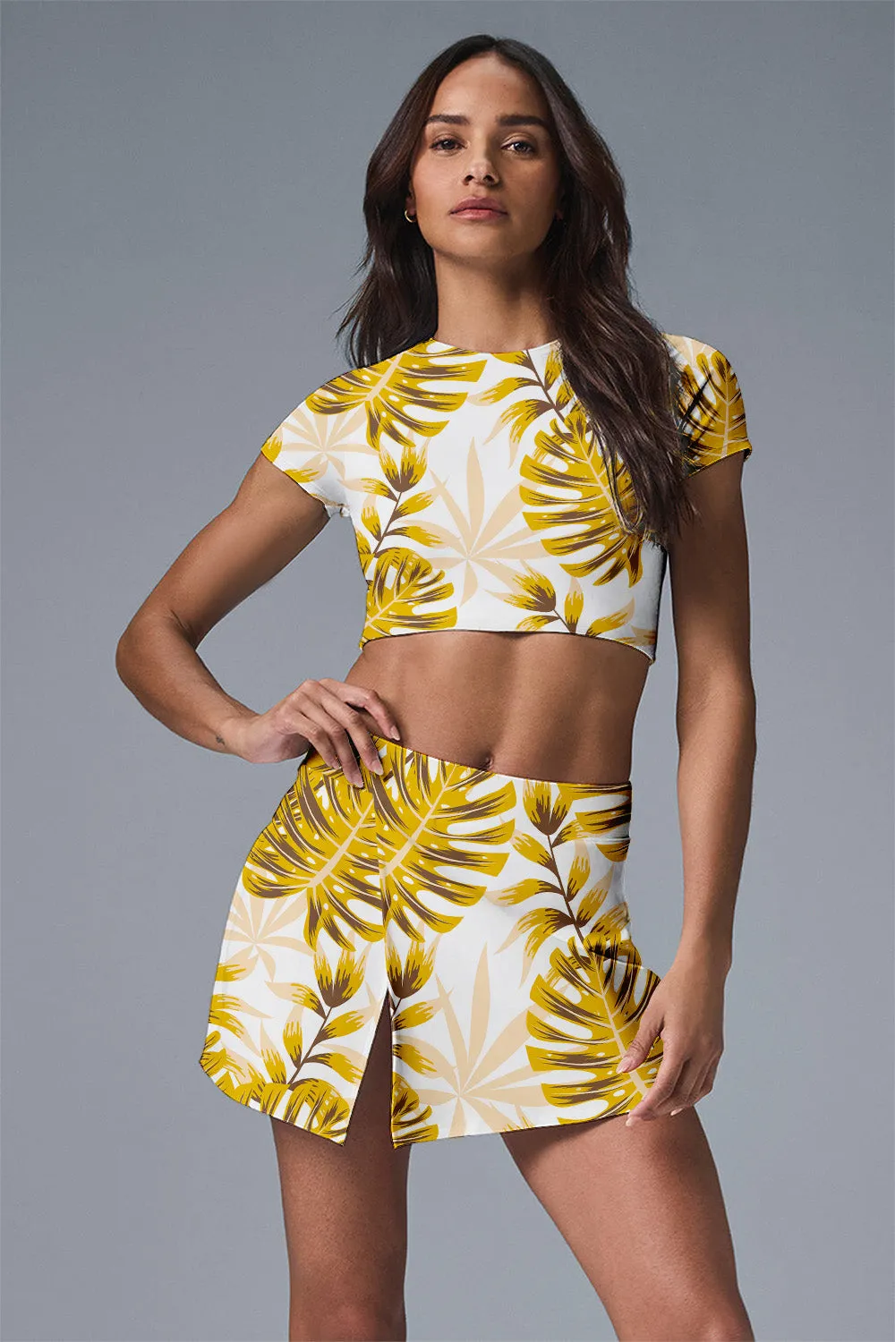 Golden Tropics Leaf Print Tennis Dress