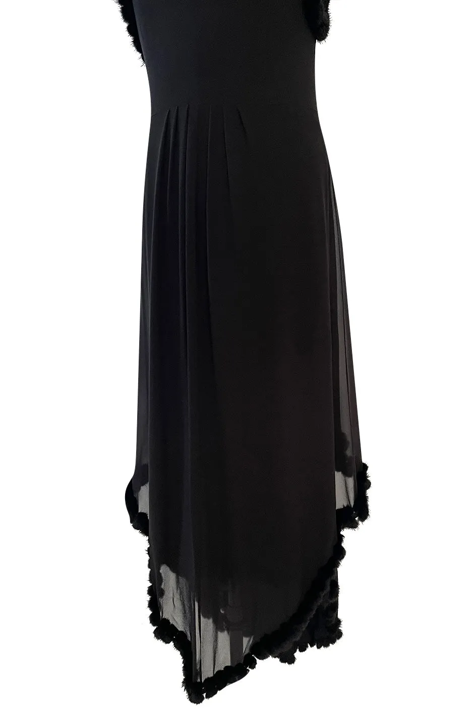Gorgeous Fall 2003 Chanel by Karl Lagerfeld Black Silk Chiffon Dress Set w Fur Trim