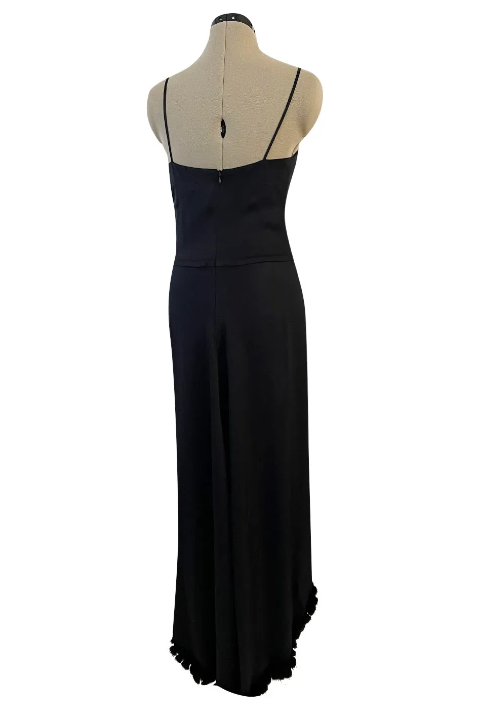 Gorgeous Fall 2003 Chanel by Karl Lagerfeld Black Silk Chiffon Dress Set w Fur Trim