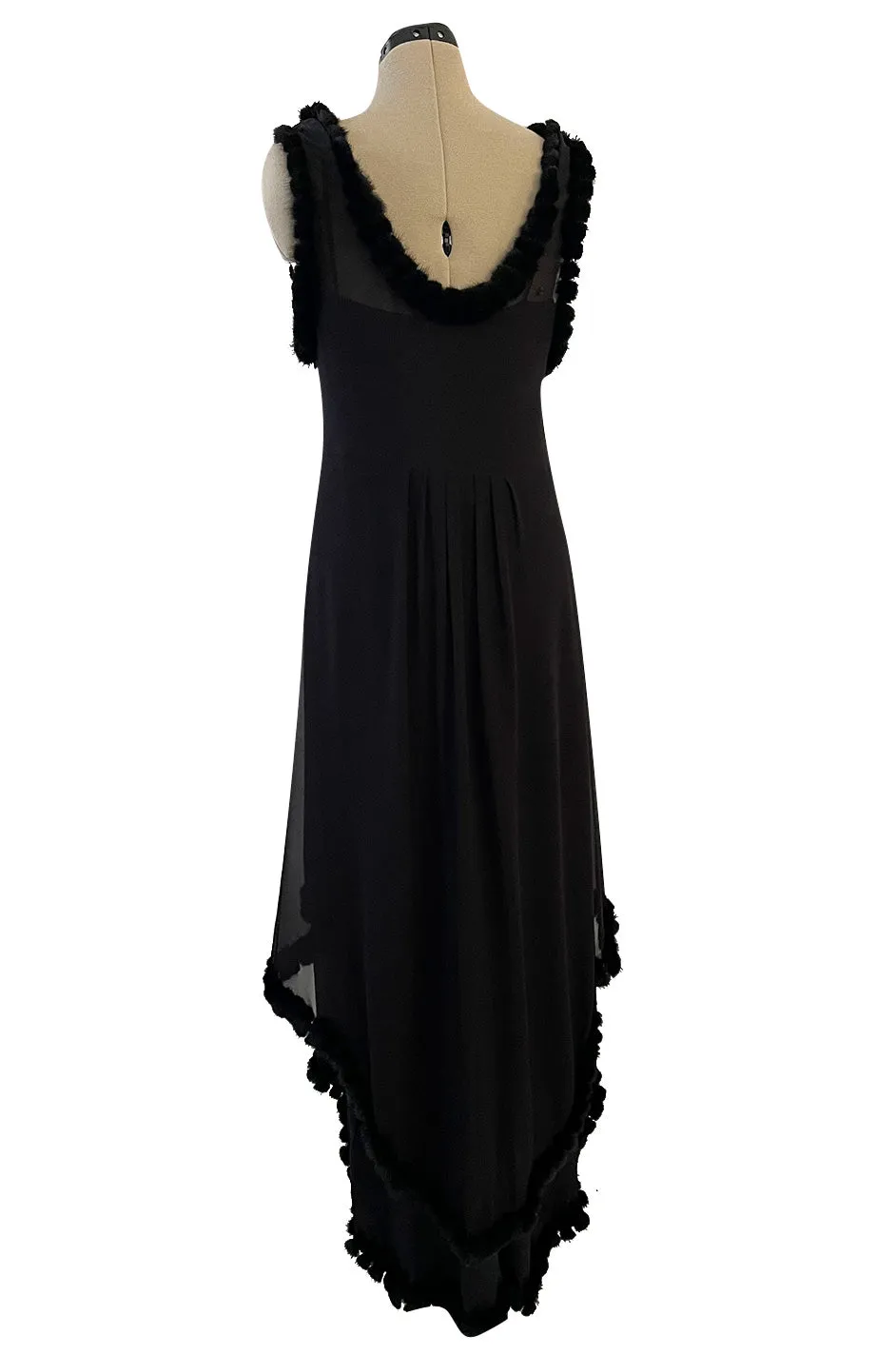 Gorgeous Fall 2003 Chanel by Karl Lagerfeld Black Silk Chiffon Dress Set w Fur Trim