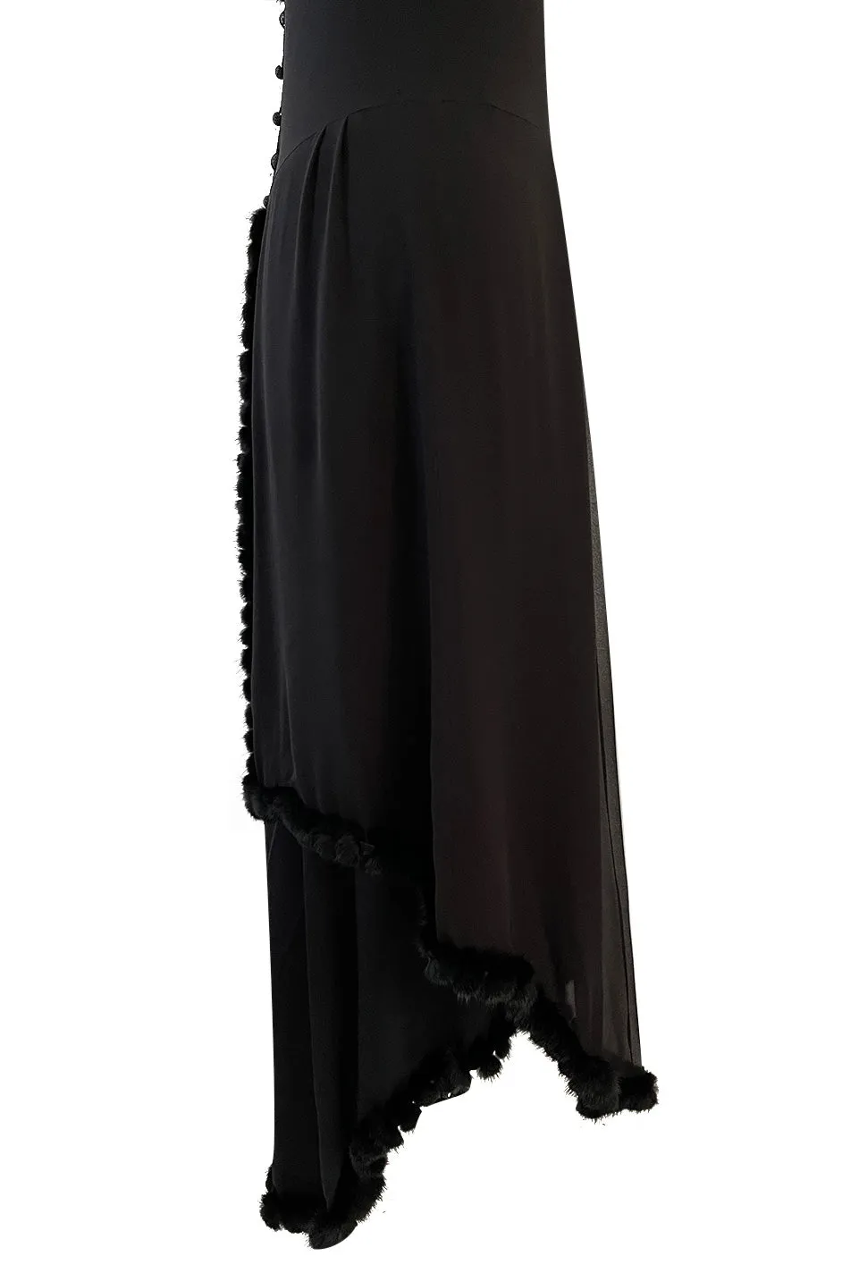 Gorgeous Fall 2003 Chanel by Karl Lagerfeld Black Silk Chiffon Dress Set w Fur Trim