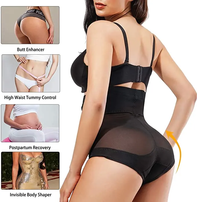 Gotoly Butt Lifter Shapewear for Women High-Waist Panties Waist Trainer Double Tummy Control Body Shaper, Size Medium Black