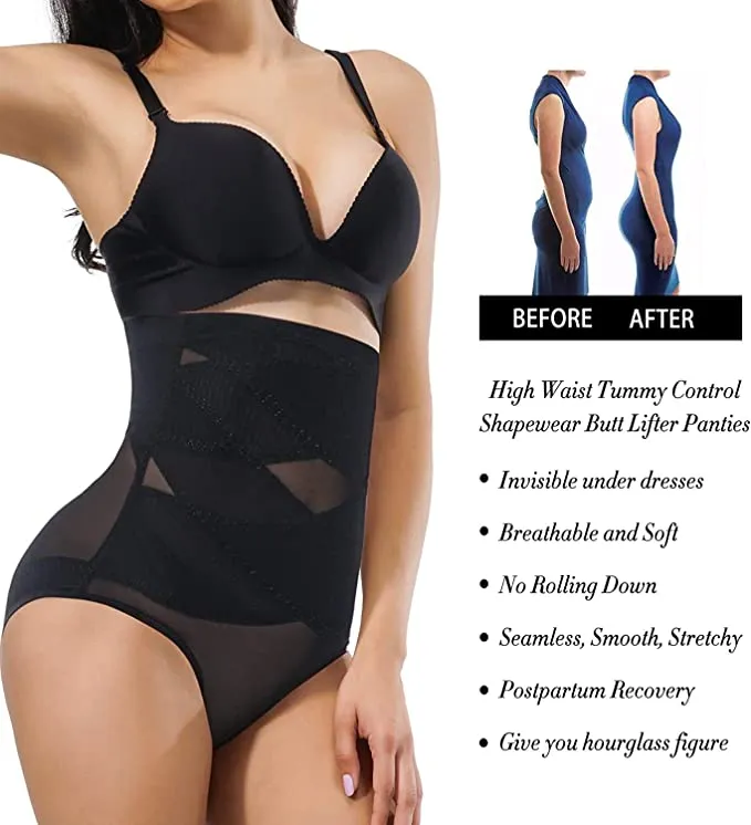 Gotoly Butt Lifter Shapewear for Women High-Waist Panties Waist Trainer Double Tummy Control Body Shaper, Size Medium Black