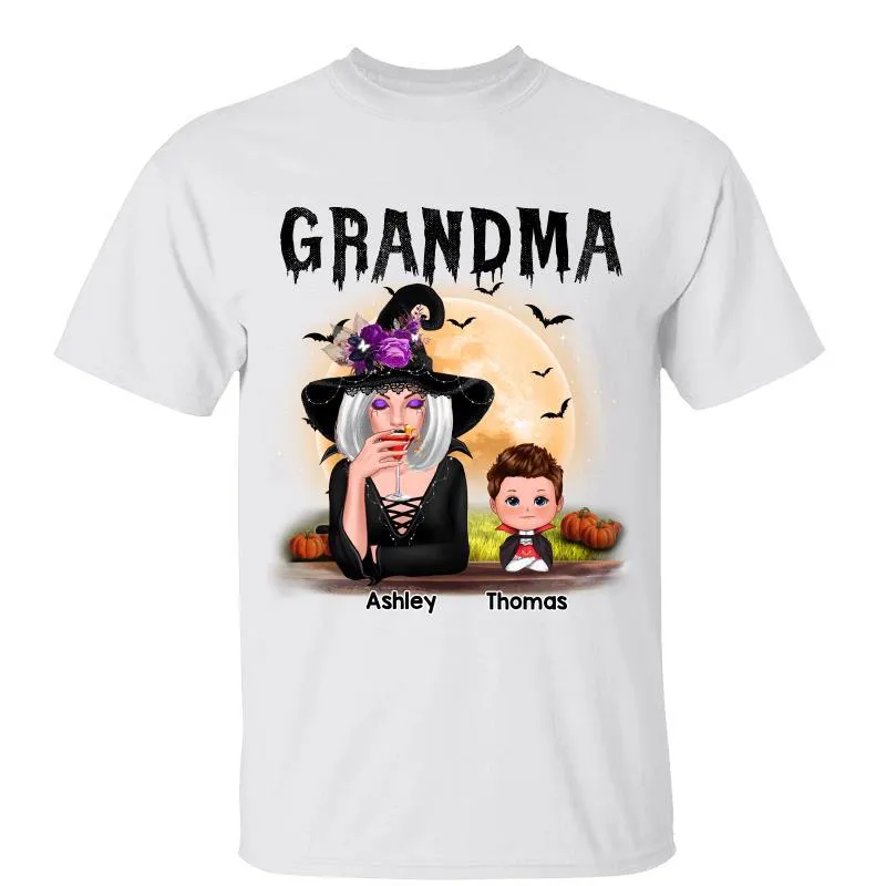 Grandma Mom Witch With Grandkids Halloween Personalized Shirt