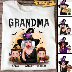 Grandma Mom Witch With Grandkids Halloween Personalized Shirt