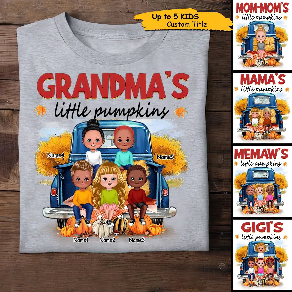Grandma‘s Pumpkins Doll Kids Sitting On Truck Personalized Shirt
