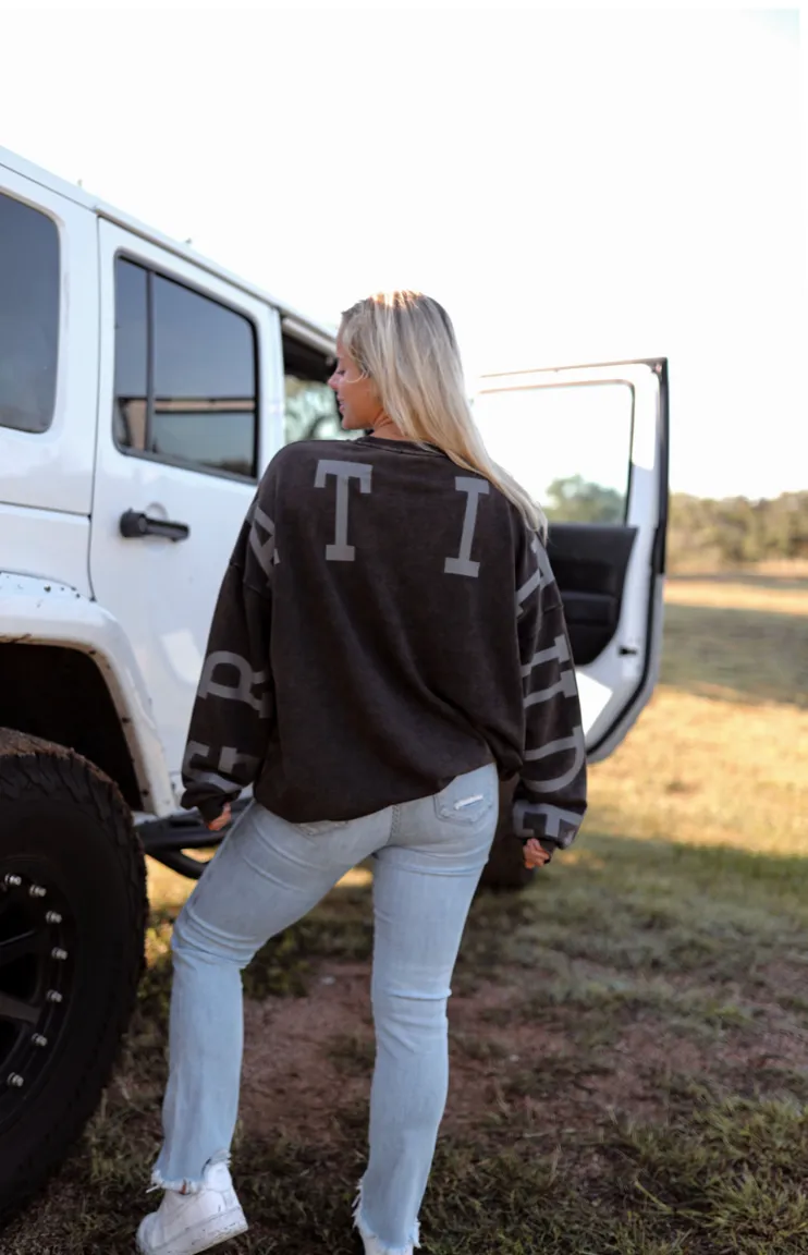 Gratitude (Midnight) - "My Go To" Oversized Sweatshirt / Acid Wash Crew