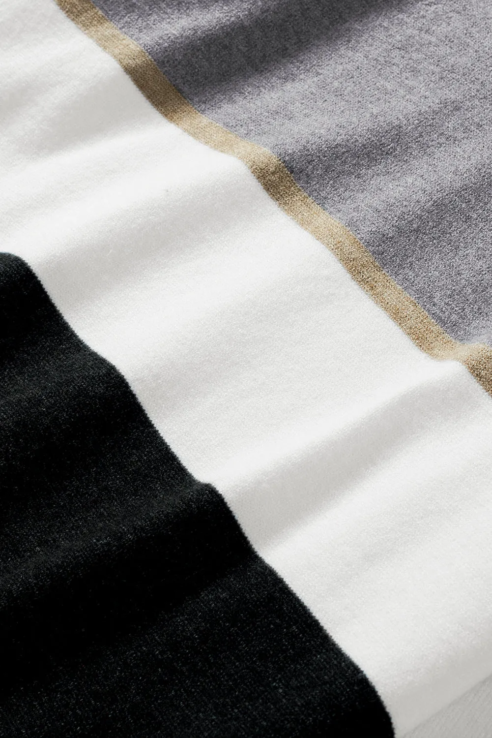 Gray Colorblock V Neck Sweater