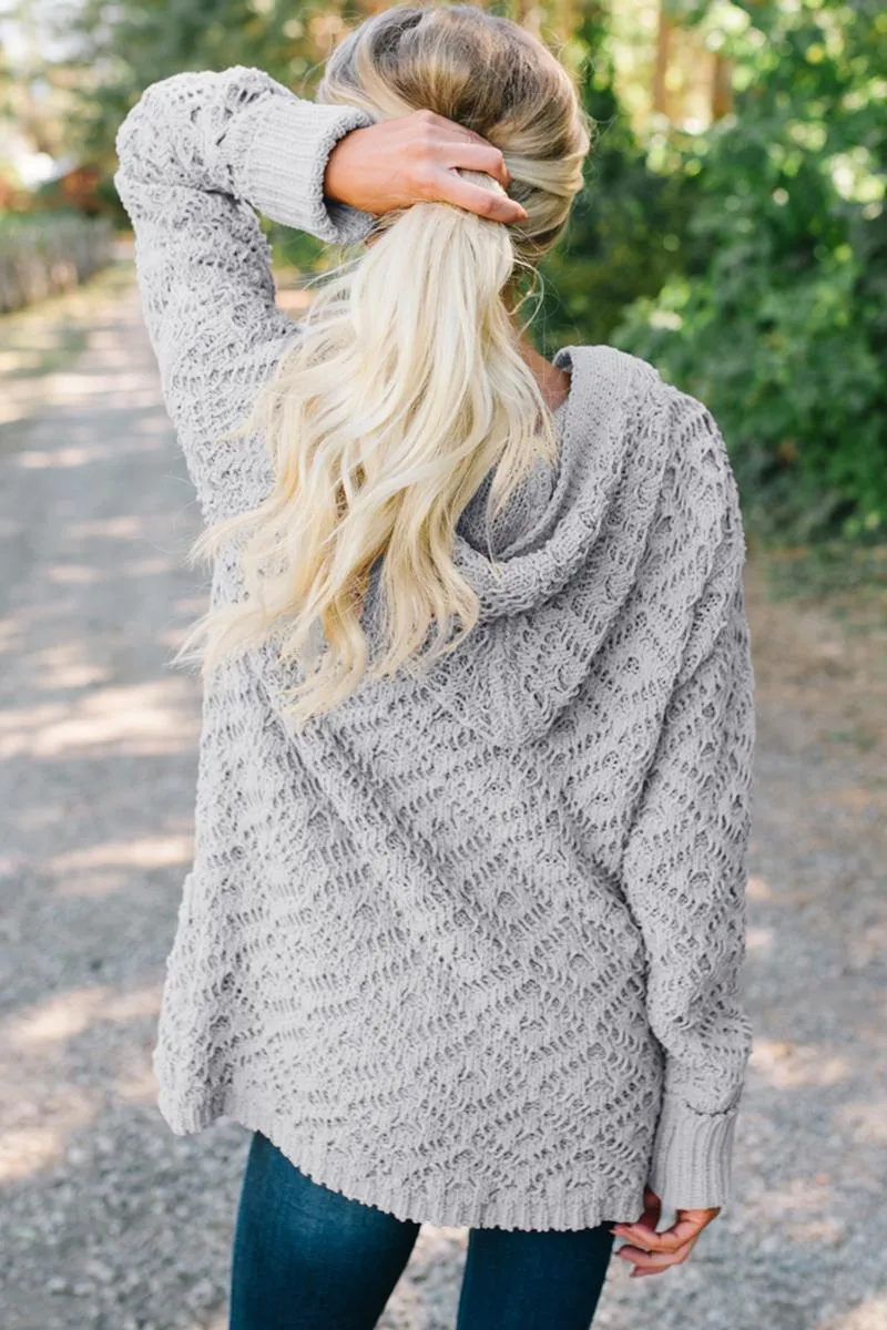 Gray Knit Hooded Cardigan