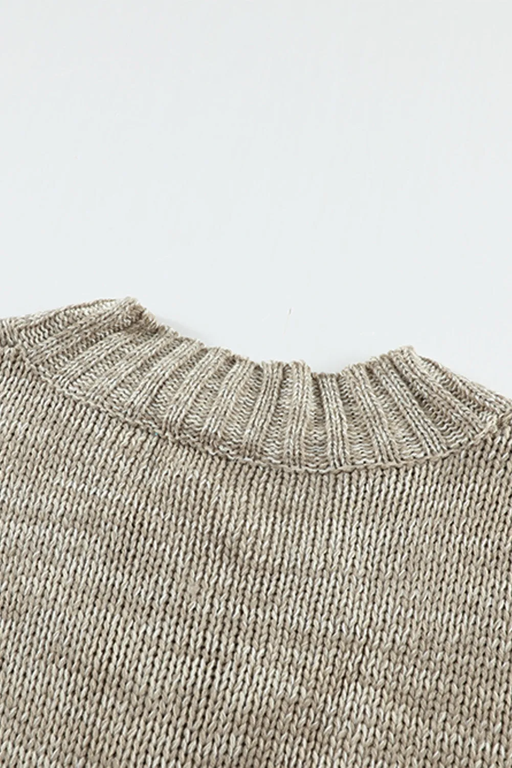 Gray V neck Drop Shoulder Knitted Sweater